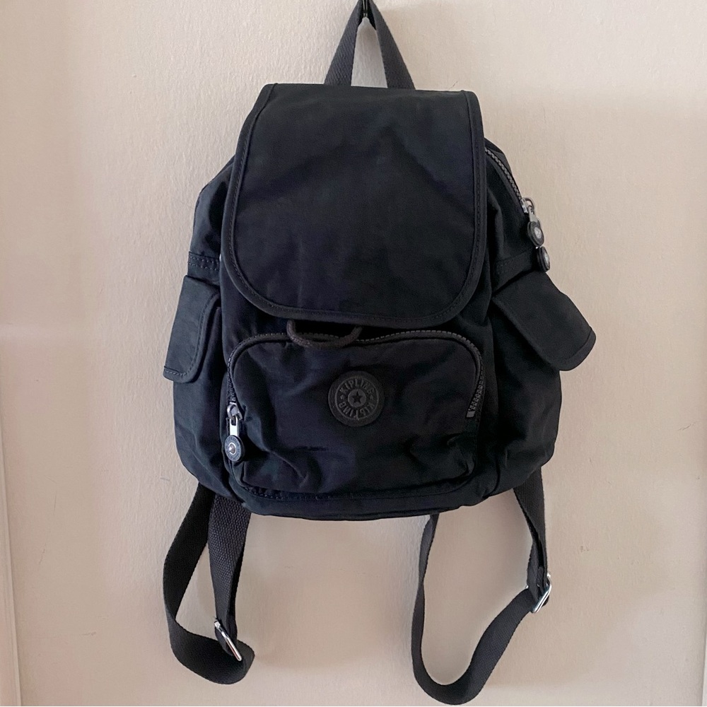 Kipling Small Black City Pack Backpack with Top Flap and Multiple Compartments